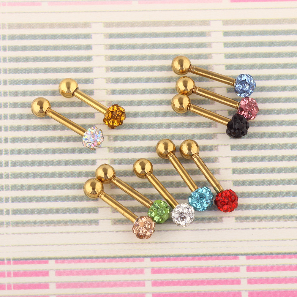 European American Stainless Steel Diamond Ball Shiny Gold Stud Earring Ear Bone Ding Piercing Jewelry detail image 8