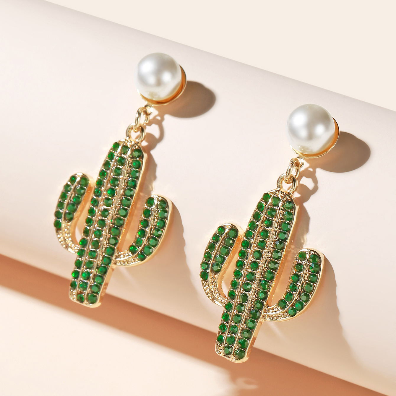 Corea Simple Bosque Perla Verde Cactus Pendientes Al Por Mayor Nihaojewerly display picture 6