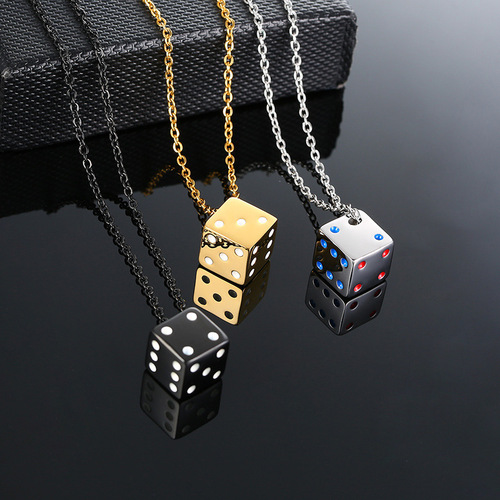 hiphop stainless steel dice pendant men's necklace steel color black hip hop jewelry titanium steel necklace PN-1313