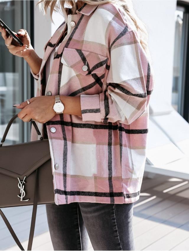 autumn and winter long-sleeved printed plaid shirt  NSYD15132