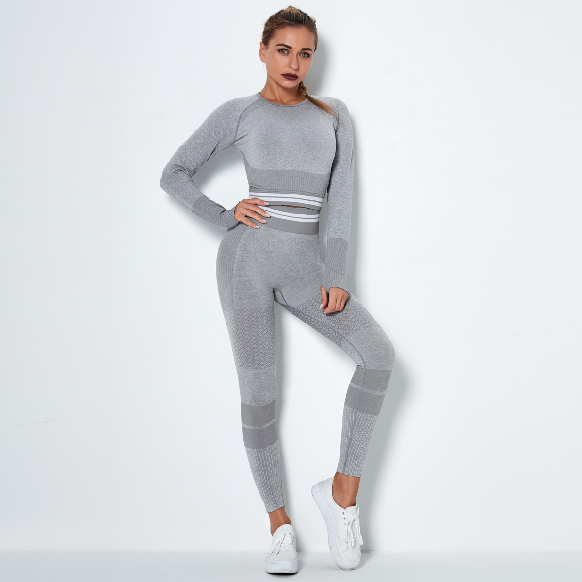 seamless knitted quick-drying long-sleeved fitness suit NSNS10722