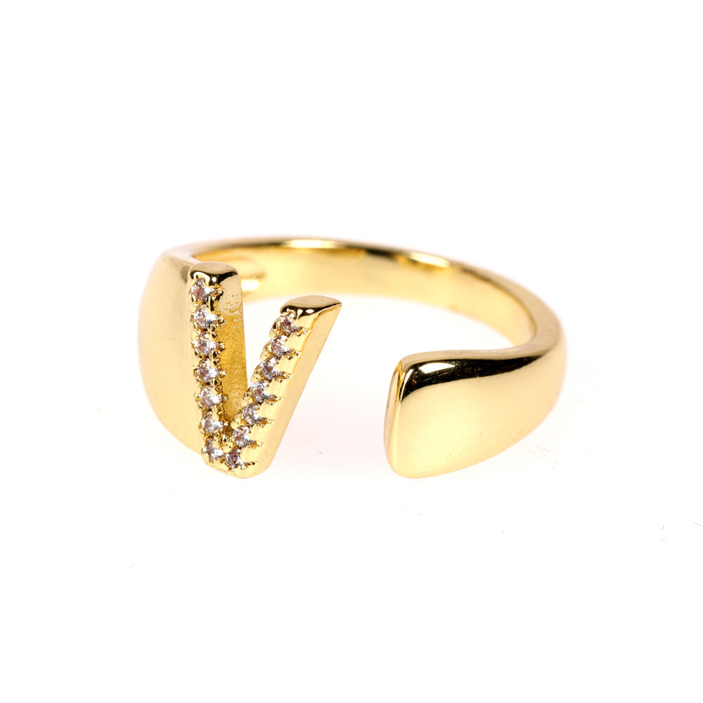 Nuevo Anillo Ajustable De Diamantes De Oro Abierto De 26 Letras display picture 12