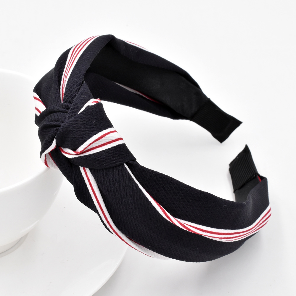 New Classic Color Matching Striped Hair Fabric Side Head Buckle Retro Headband Wholesale display picture 5