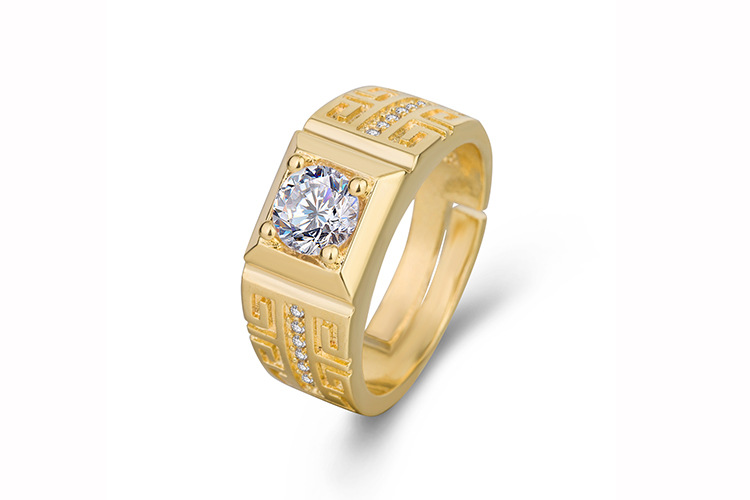 Men's Zircon Open Ring With Great Wall Texture Designer Style_voghion.com