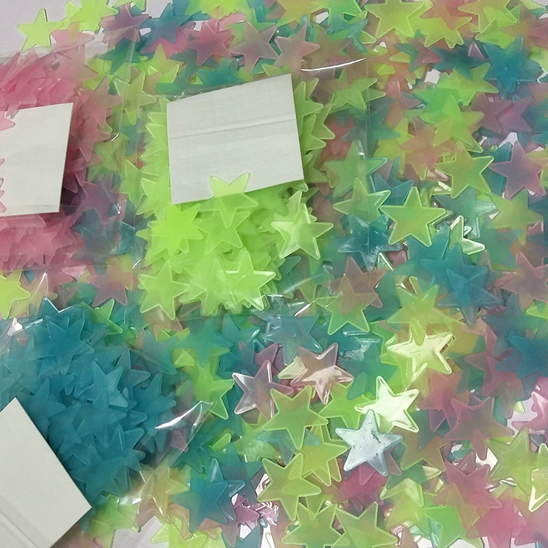 Звезды светящиеся наклейки внешней торговли Amazon Ebay желтый флуоресцентный 3CM100 спальня 3D настенные наклейки