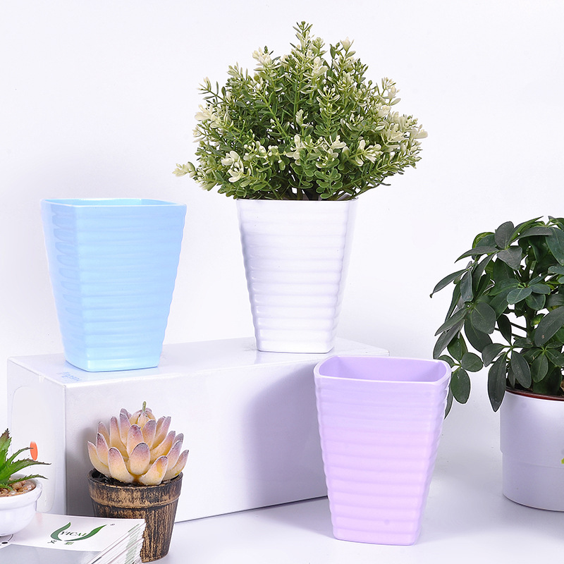 Manufacturers Supply 4 Size Simple Fine Horizontal Grain Tall Square Flower Pot Simulation Basin With Bonsai Item Picture