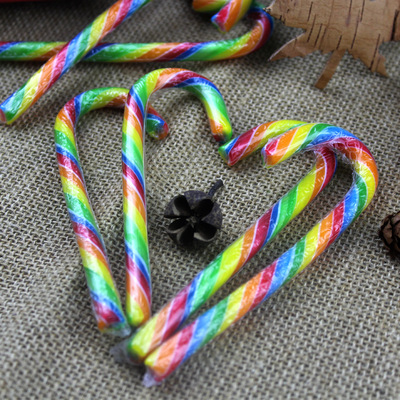 歡樂聖誕節年度新款彩虹條拐杖糖 網紅拐棍糖 休閑零食手杖糖果