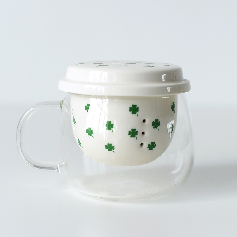 Taza de té original Taza transparente Taza de vidrio resistente a altas temperaturas Taza de té de separación de agua Taza de oficina Taza de cerámica con tapa