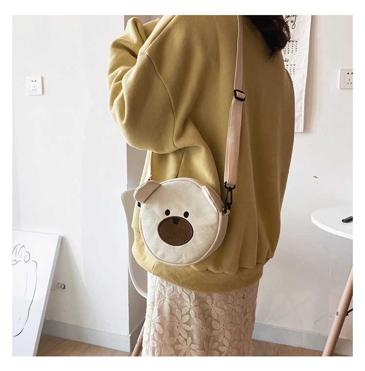 New Fashion Cute Bear Canvas Student Shoulder Bag Mobile Phone Bag Cute Cute Embroidery Cartoon Bag display picture 60