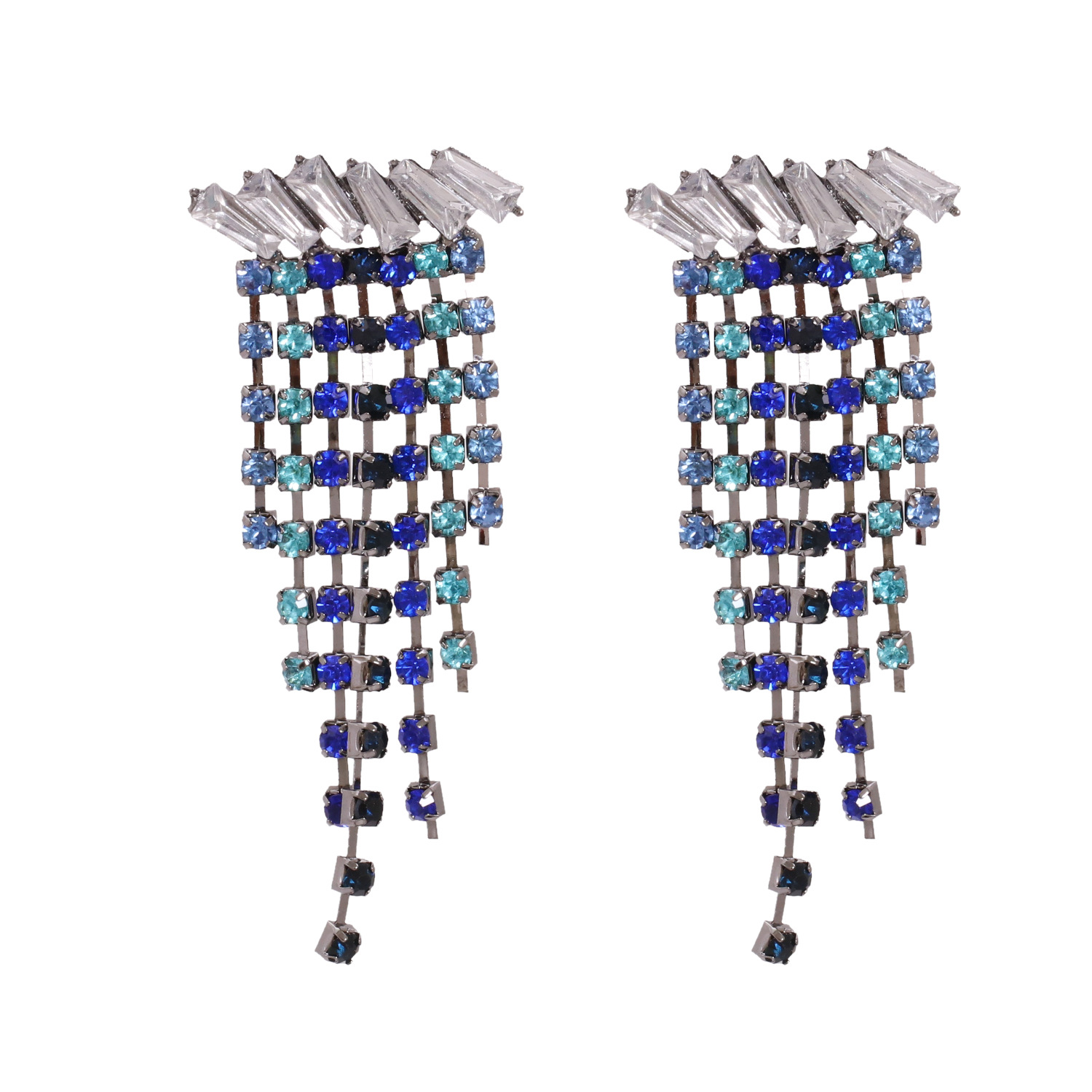 Fashion All-match Diamond-studded Tassel Collar Geometric Diamond-studded Long Alloy Stud Earrings display picture 8