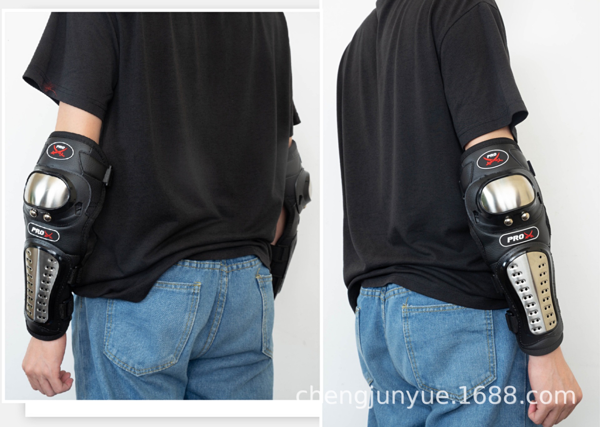 Motocicleta de acero inoxidable rodilla protector codo cuatro piezas conjunto anticaídas motocicleta artículos personalizados protectores