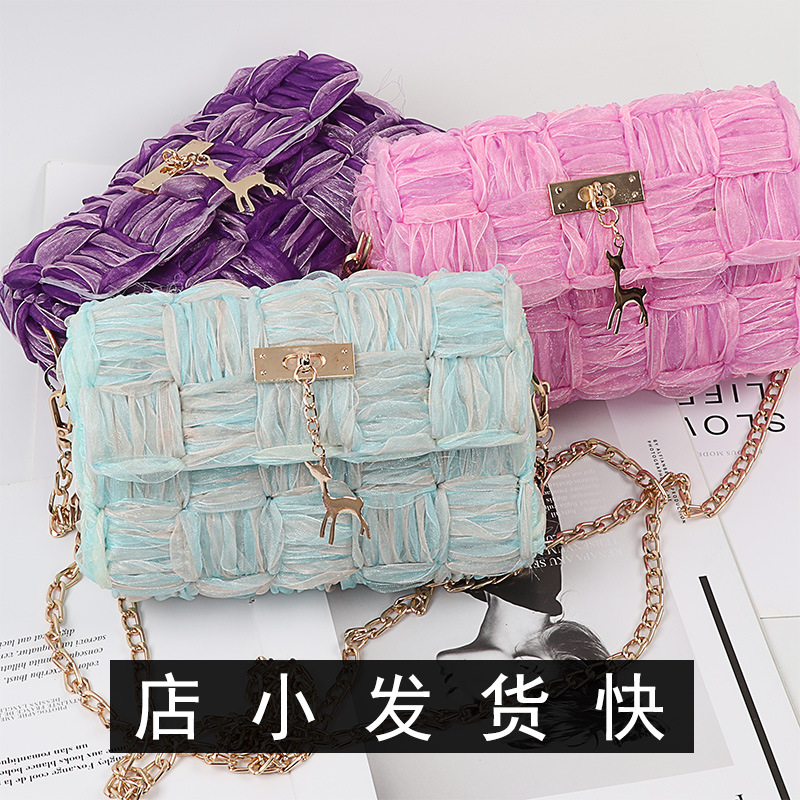 手工diy丝带纱编织包包网格毛线diy材料自制小香风单肩斜挎