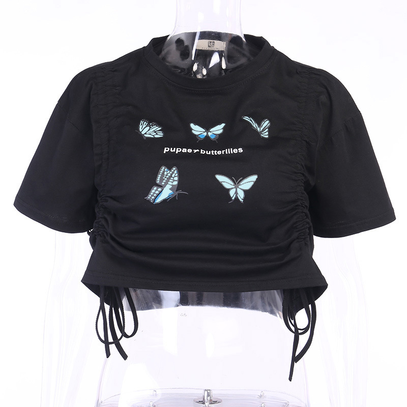 Butterfly Printed Drawstring T-Shirt  NSXE33667