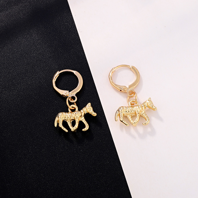 European And American Trendy Unique Jewelry Retro Punk Pony Earrings Antique Silver Three-dimensional Animal Small Ear Ring Ear Clip Cross-border display picture 6