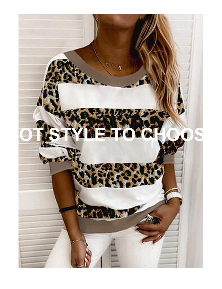 leopard stitching round neck long-sleeved T-shirt  NSXS35889