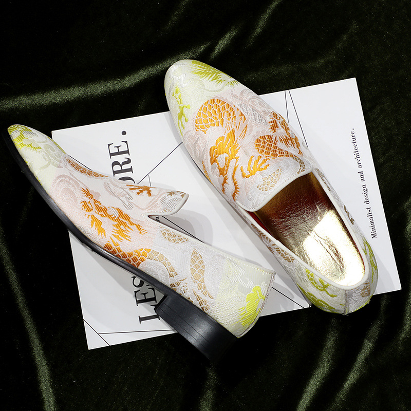 Fashion fashion shoes Pointed men's leather embroidered single shoes_voghion.com