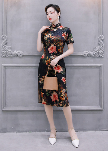 Chinese Dresses Qipao for women robe chinoise cheongsam Cheongsam women&apos;s country retro large dress length