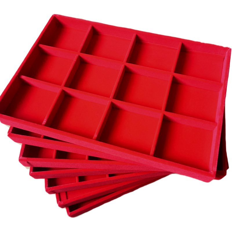 红色绒布首饰收纳盒黄金珠宝玉器展示道具戒指吊坠手链散珠首饰盒