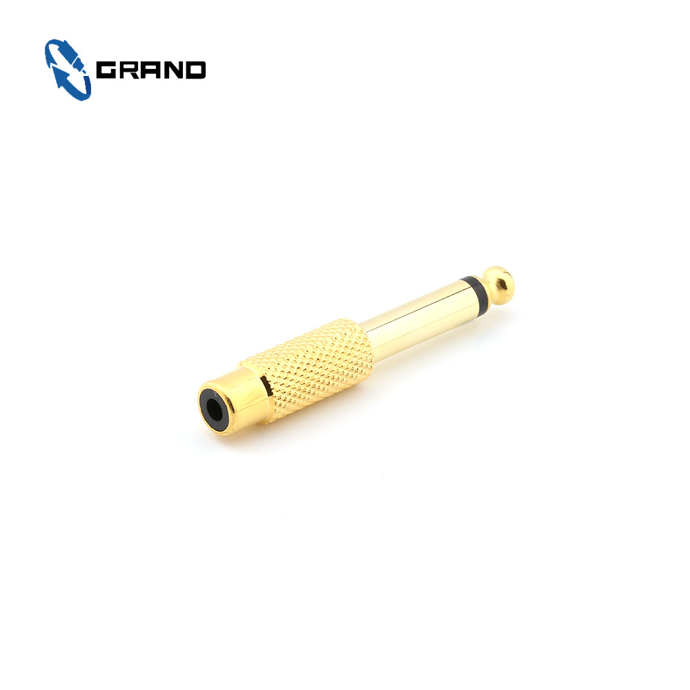 音频转换金属镀金6.35MM单声道转1RCA母接插件