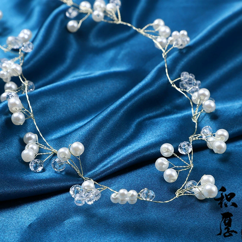 Современный скандинавский стиль Медный Шелковый Кристалл Жемчужный занавес Пряжка Ремешок Свадебные головные уборы Жемчужное кружево Siteng Резинка для волос