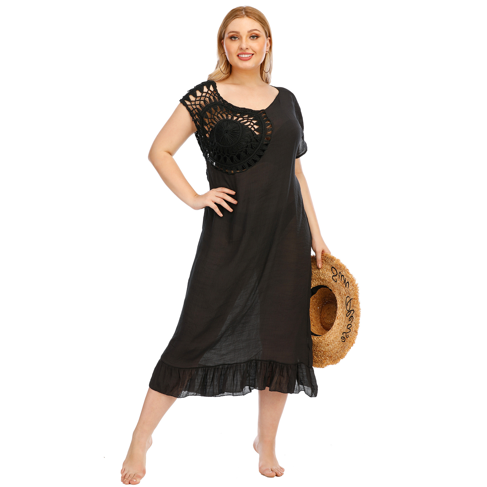 Plus Size Hollow Flower Stitching Beach Dress NSOY26860