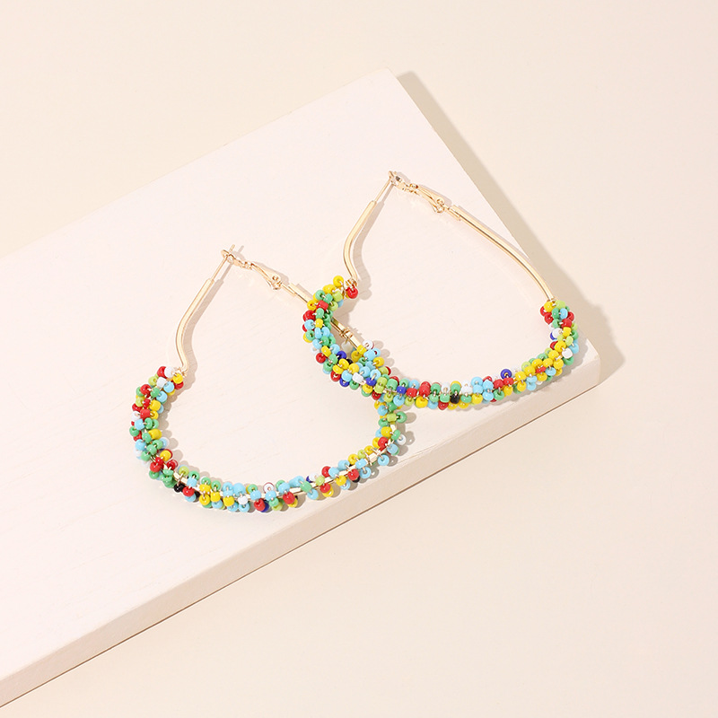 Exaggerated Rice Beads Love Hand-woven Color Niche Bohemian Ethnic Earrings display picture 2