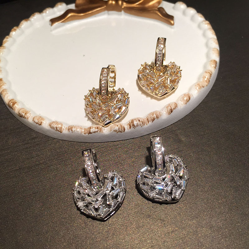 10g Weight Gem Inlay Material Earrings Classification Business, Travel, Birthday Occasion Copper Material Heart Pattern Women'S Gender Gold, Silver Color Hollow Love Earrings 9