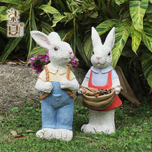 树脂工艺品仿真情侣兔子多肉盆摆件 花园庭院装饰品园林雕塑动物
