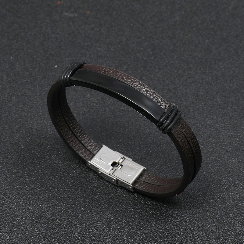simple smooth stainless steel menu0027s leather bracelet