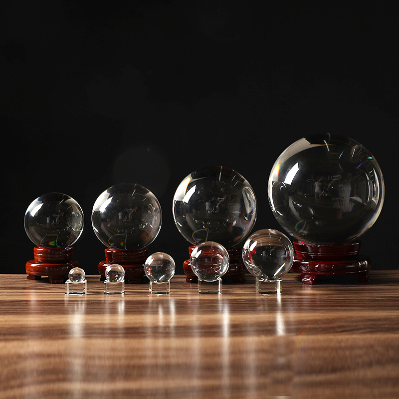 Transparent crystal ball, light ball, white and colorful glass ball, living room lucky charm decoration craft (base not included)