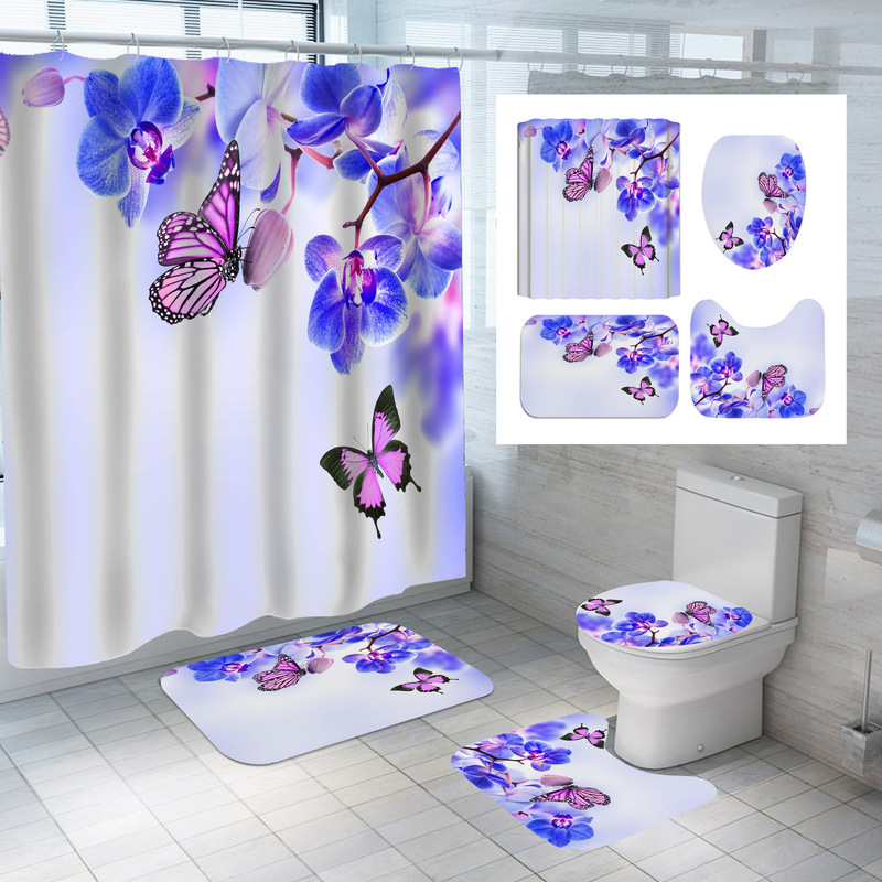 砕花シリーズ-デジタルプリント便器マット三点セット浴室トイレマット吸水セット-花型|undefined