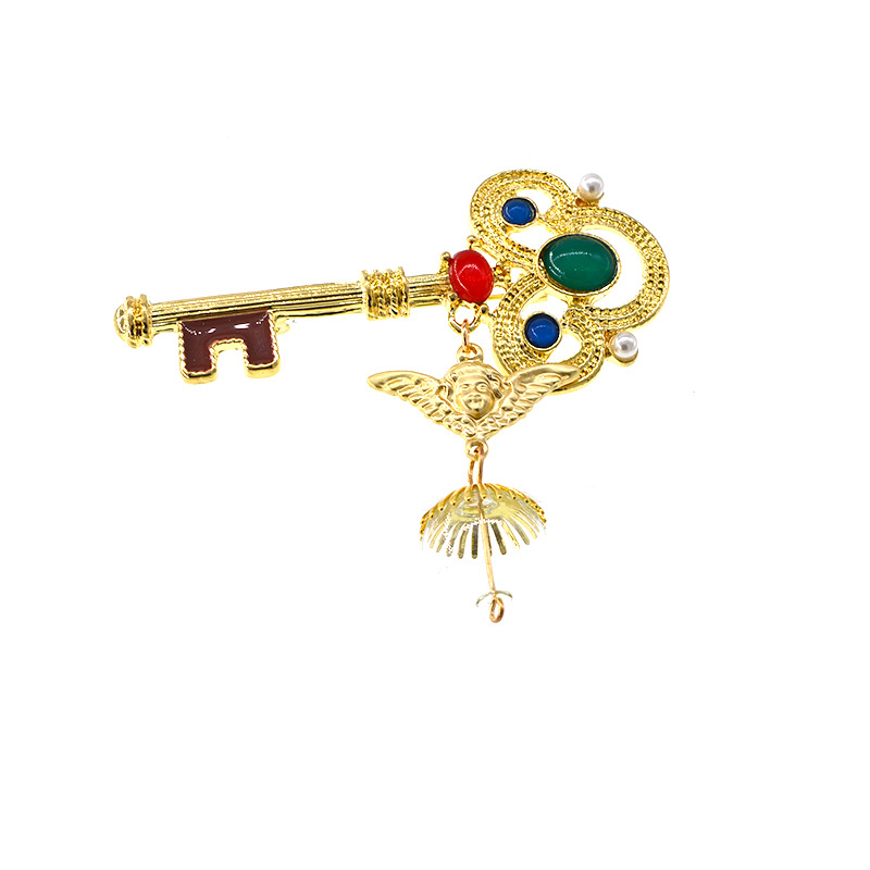Fashion Retro Geometric Angel Key Pin Chain Brooch For Women Banquet Dress Accessories display picture 5