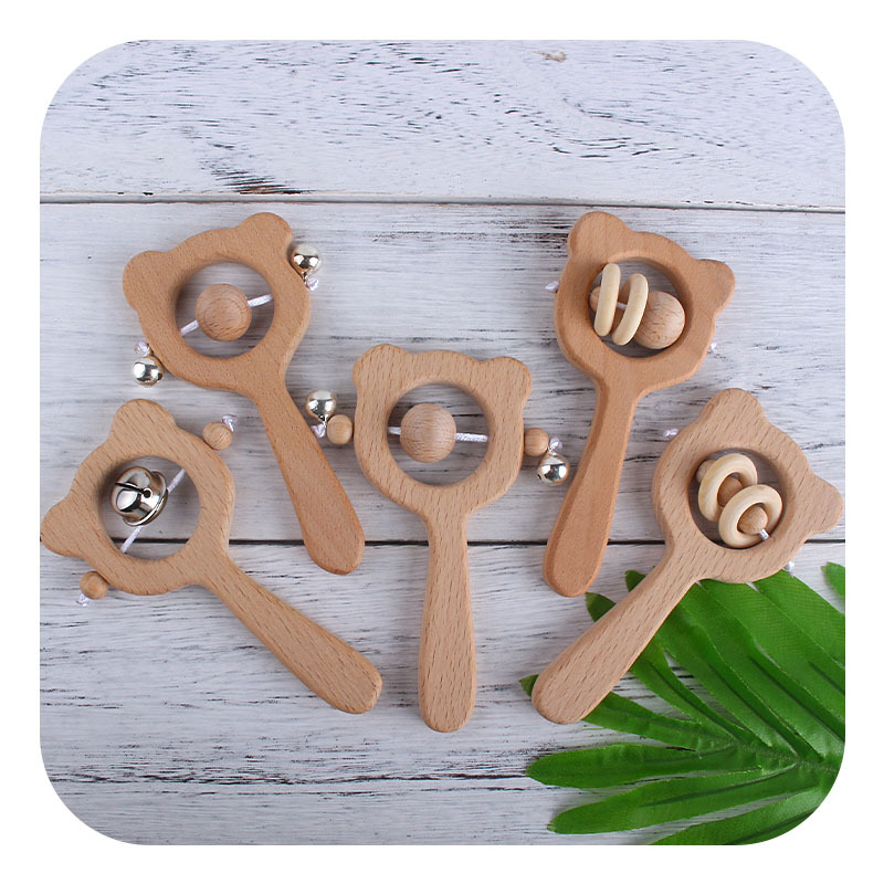 Nuevo DIY dibujos animados haya mano palo juguete mordedor búho marrón oso sonajero juguete mordedor