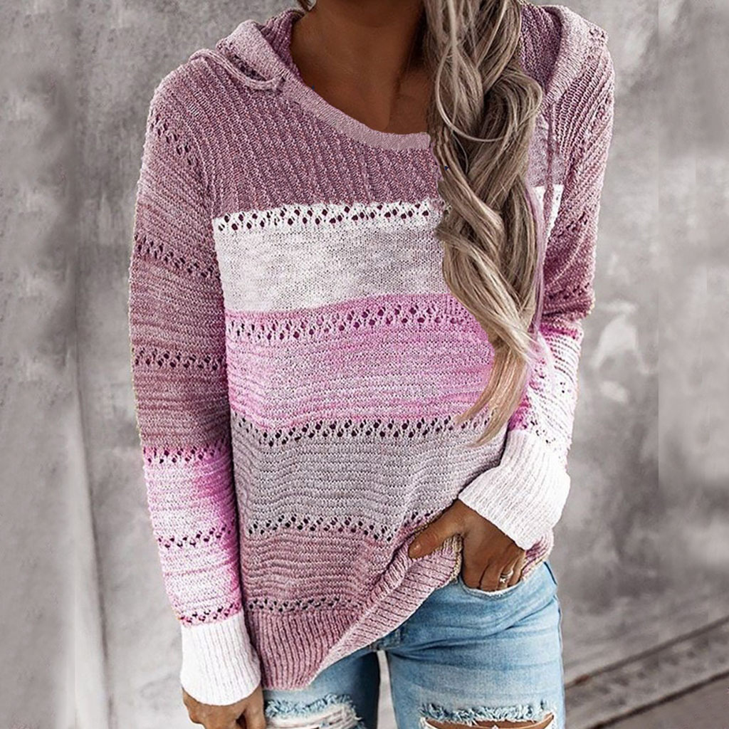 women s autumn and winter knitted sweater hooded round neck sweater NSYF824