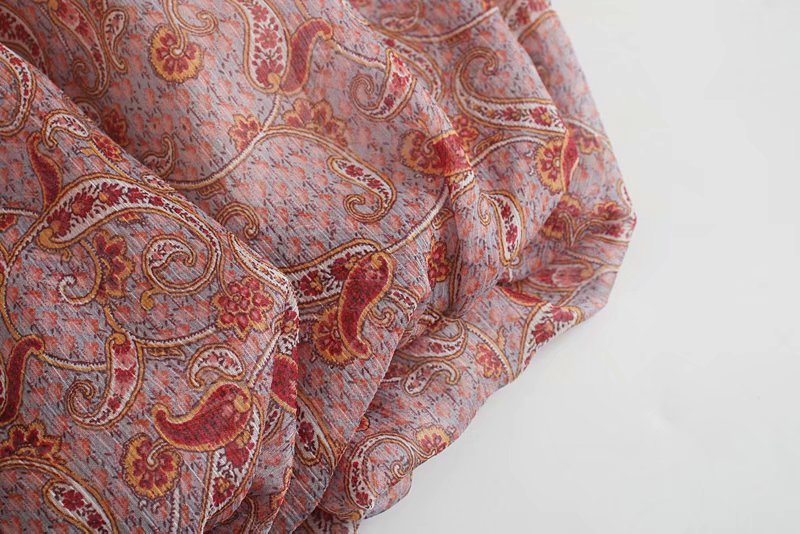 wholesale autumn print short women's lantern sleeve chiffon shirt top NSAM4301