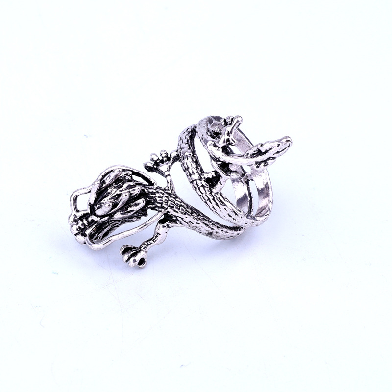 Ornamento Europa Y América Cruz Frontera Personalizada Punk Metal Anillo Retro Dragón Patrón Animal Anillo Hombres Plata Antigua Oferta display picture 5