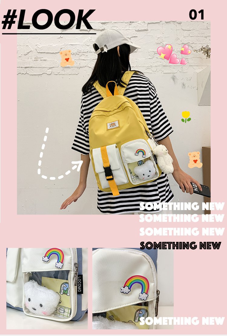 Korean Student Hit Color Backpack Soft School Bag display picture 9