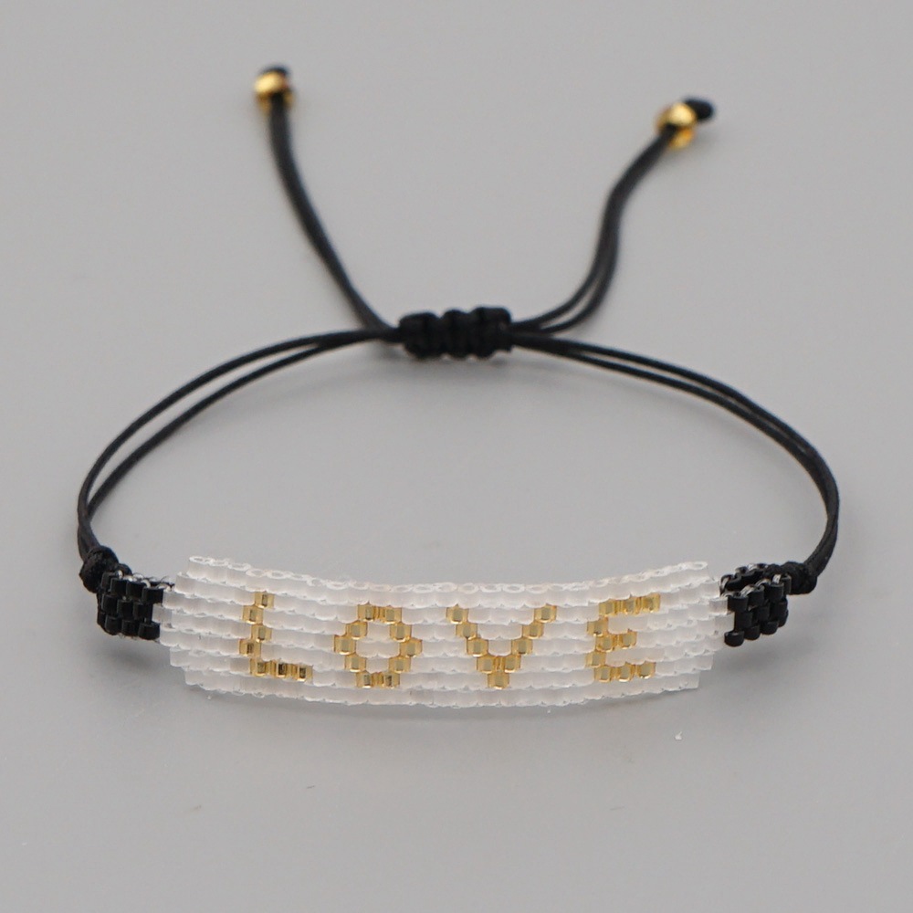 Miyuki Rice Beads Woven White Gold Beads Love Letter Bracelet Handmade Beaded Lovers Jewelry display picture 4