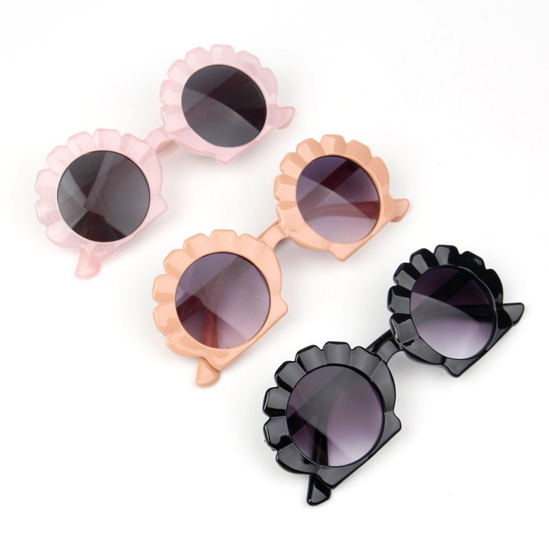 Vacation Style Black Color Vacation Shell UV400 Protection Resin Special-Shaped Mirror Full Frame Kids Sunglasses