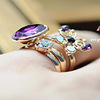Retro accessory, ring, set, Korean style, wholesale, with gem, 3 piece set