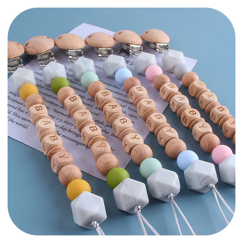 DIY creativo cuentas de silicona mordedor haya chupete clip bebé nombre chupete cadena Comercio exterior Amazon Venta caliente