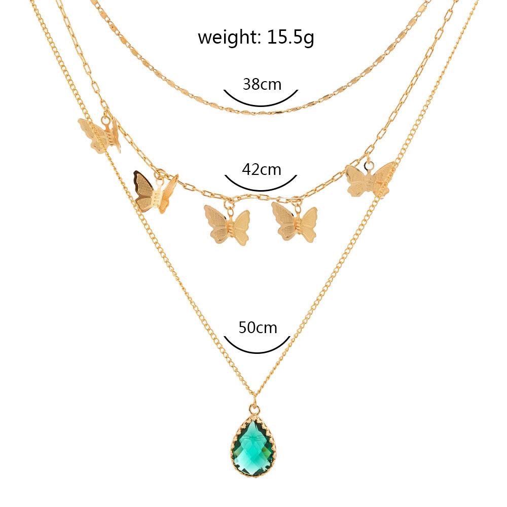 Collier Multicouche Pendentif Zircon Visage Goutte Émeraude Papillon Mode display picture 1