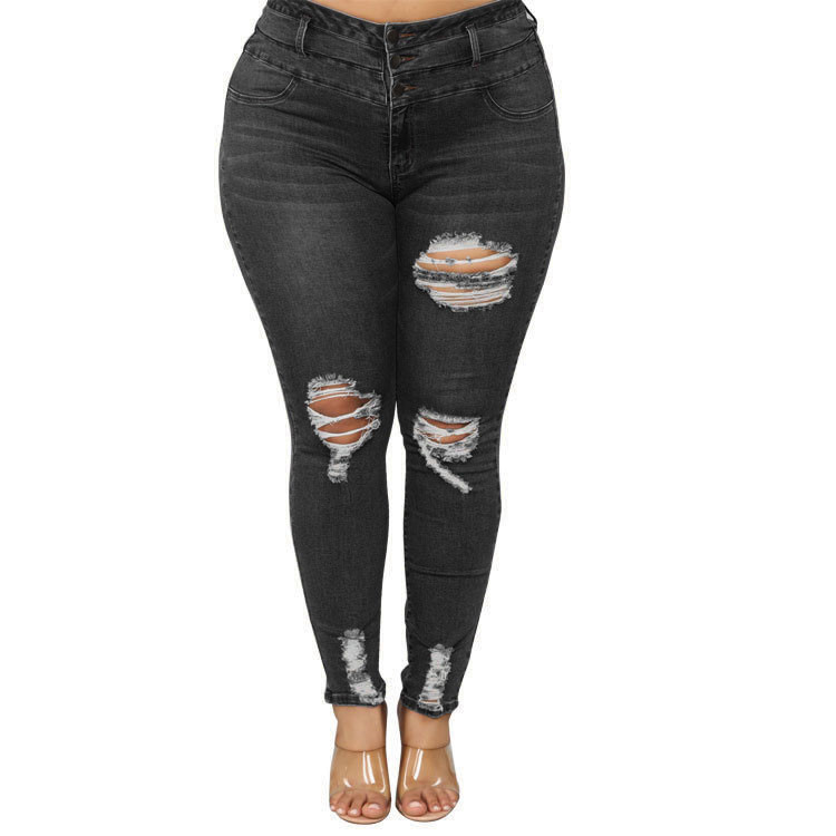 nihaostyle clothing wholesale high waist ripped large size jeans NSWL65617