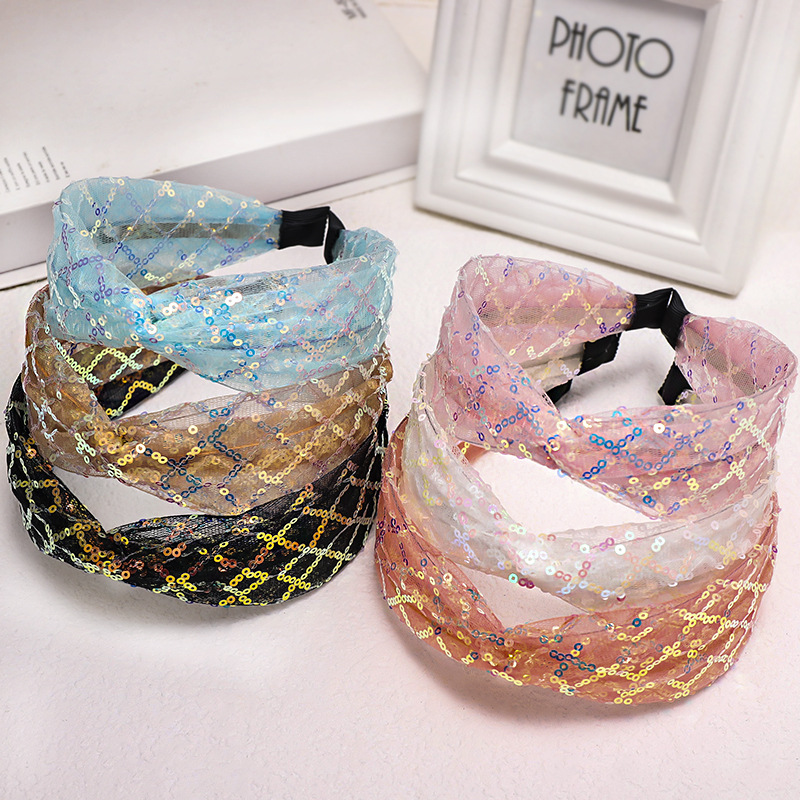 Korean New Fashion Hair Accessories Lace Mesh Yarn Sequin Headband Cheap Headband Wholesale display picture 13