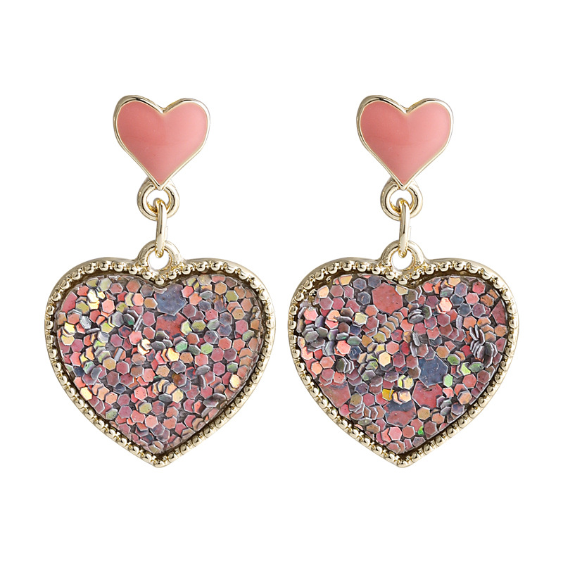 Fashion Earrings Nihaojewelry Wholesale Simple Love Heart-shaped Earrings Trendy Beautiful Earrings Pink Girl Love Sequins Earrings display picture 7