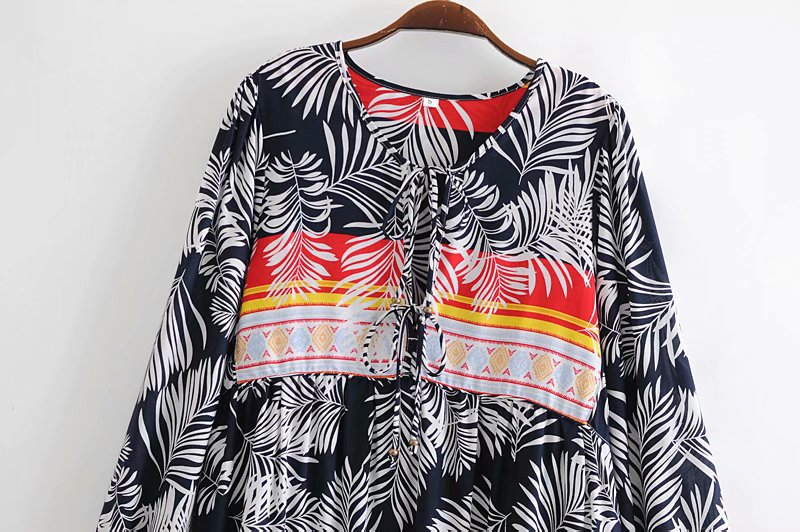 cotton water printing fringed long-sleeved dress  NSAM11238