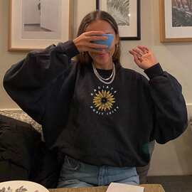 跨境外贸专供热卖新款女装圆领螺纹长袖菊花印花上衣女式卫衣