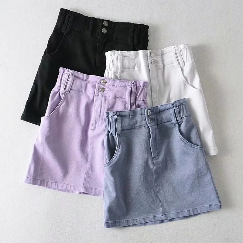 pure color high waist elastic denim short skirt  NSAC14983