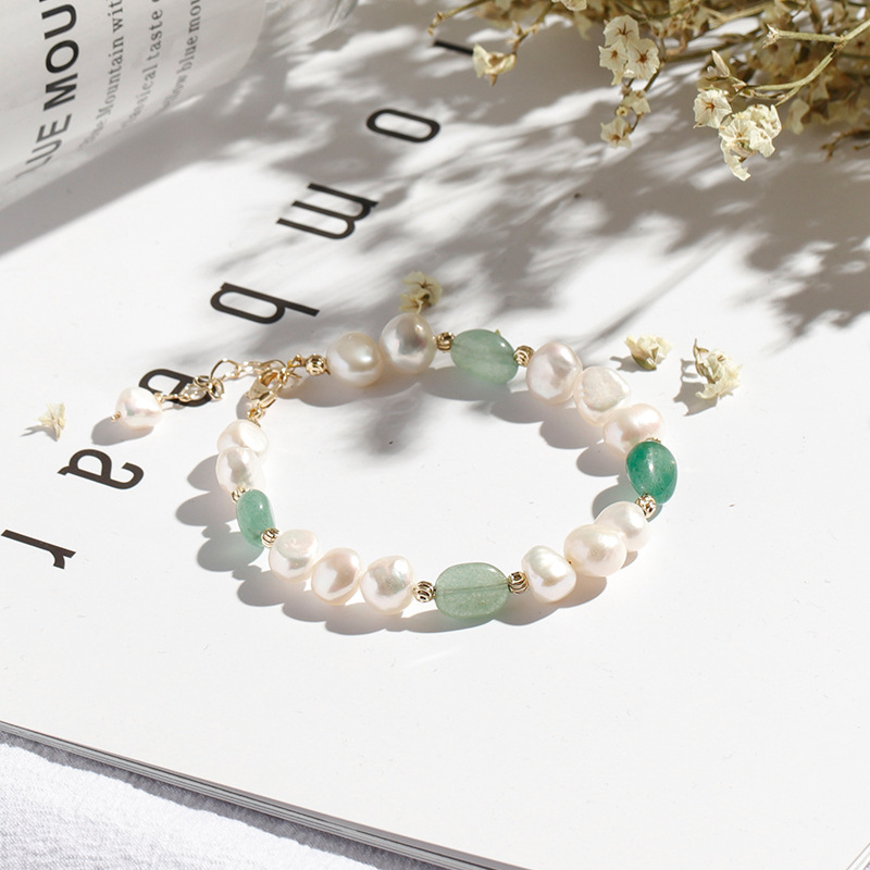 Badu Irregular Freshwater Pearl Bracelet Women's Casual Temperament Green Aventurine Crystal Bracelet for Mom and Girlfriend
