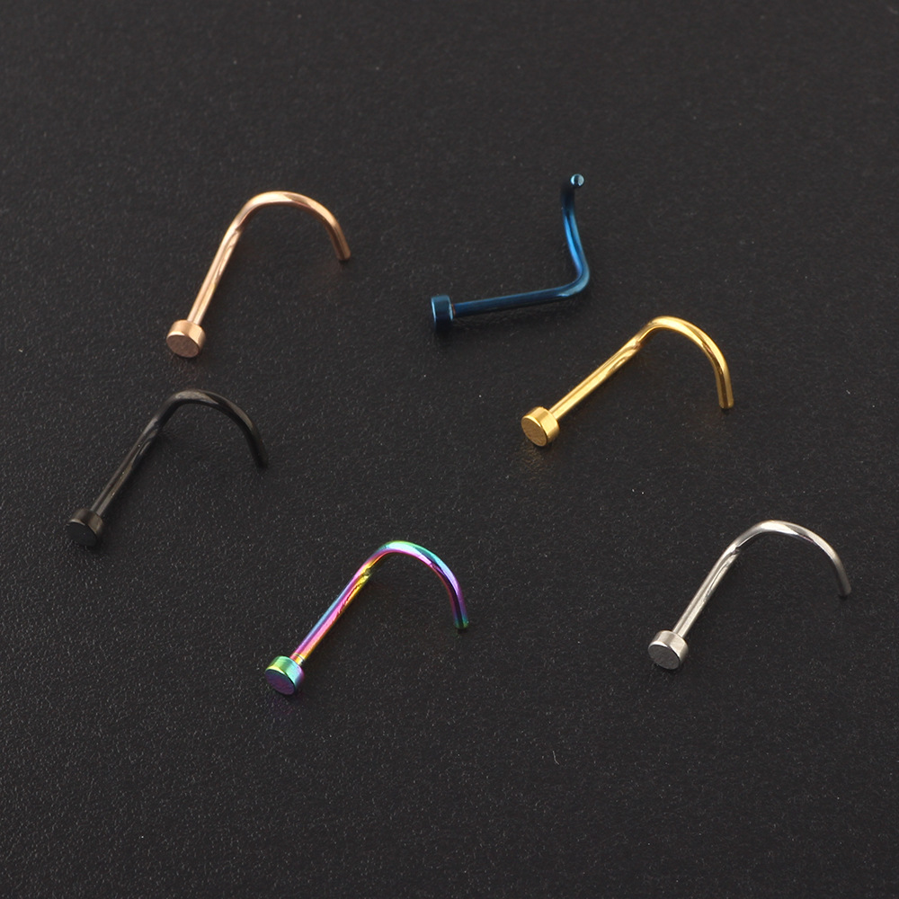Blue Geometric Flat Nose Stud Screw Nose Piercing Jewelry - Metal Nose Ring for Women Men detail image 9